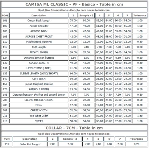 size specification